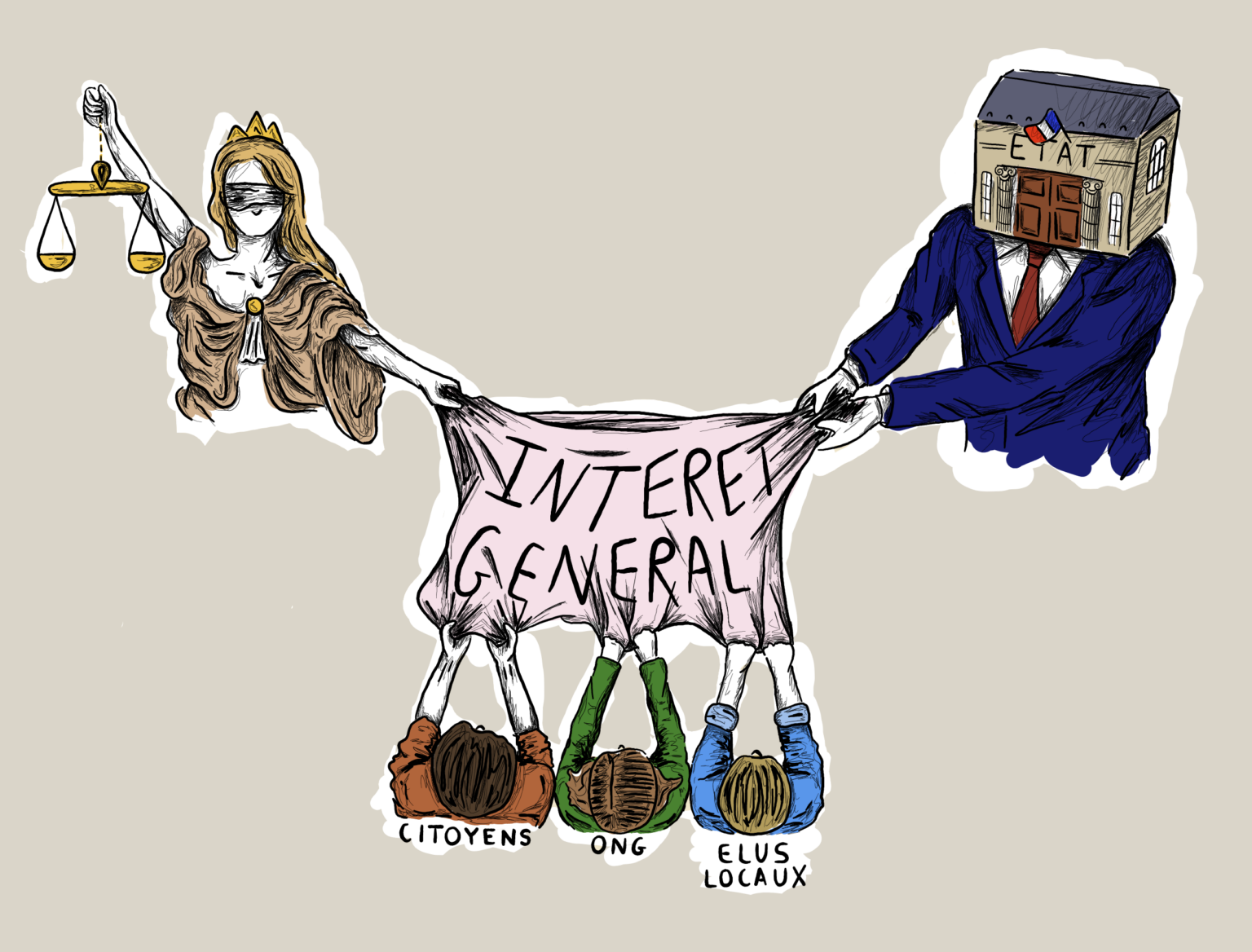 Dessin de presse autour de la notion d'intérêt général.