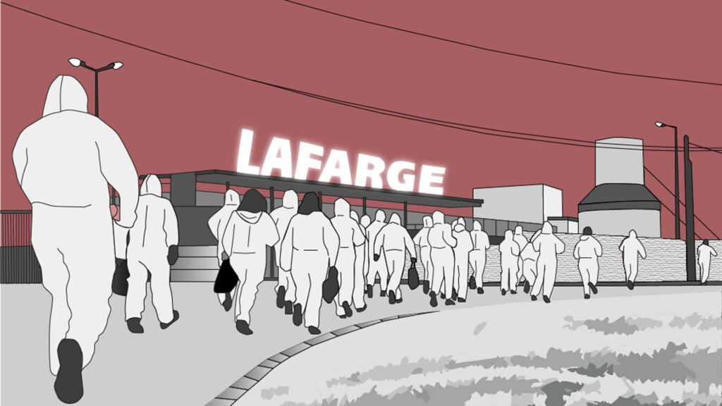 Ceci est une illustration représentant la manifestation contre Lafarge le 10 décembre 2023
