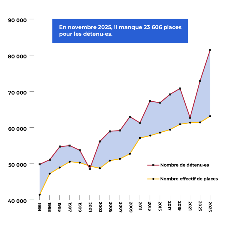 Une infographie sur le nombre de places de prison en France.